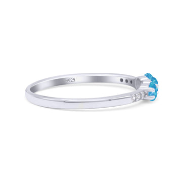 Petite Dainty Three Stone Thumb Ring Round Statement Fashion Ring Lab Created Blue Opal 925 Sterling Silver